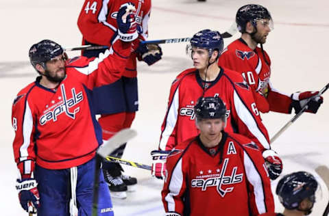 Nov 16, 2016; Washington, DC, USA; Washington Capitals left wing Alex Ovechkin (8) waves to the stands after the Capitals