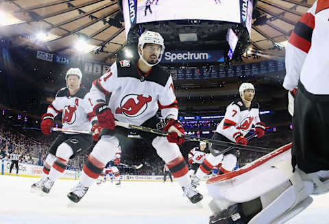 Jonas Siegenthaler #71 of the New Jersey Devils. (Photo by Bruce Bennett/Getty Images)