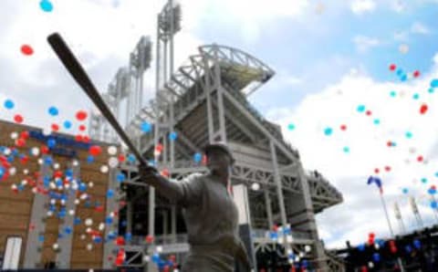 Apr 10, 2015; Cleveland, OH, USA; They built a statue for Thome in Cleveland, and it is just a matter of time before he is inducted into the Baseball Hall of Fame. Mandatory Credit: Ken Blaze-USA TODAY Sports