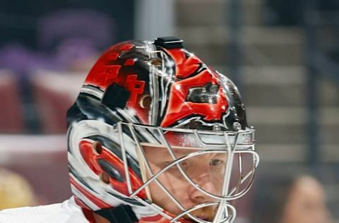 SUNRISE, FL – NOVEMBER 6: Goaltender Frederik Andersen #31 of the Carolina Hurricanes looks up ice during first-period action against the Florida Panthers at the FLA Live Arena on November 6, 2021, in Sunrise, Florida. (Photo by Joel Auerbach/Getty Images)