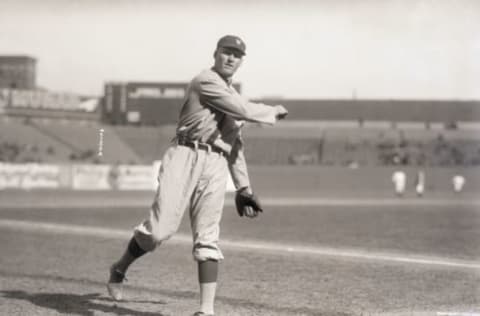 (Original Caption) 4/12/1916-New York, NY: Walter Johnson pitches for the Washington Senators in the season opener at the Polo Grounds.