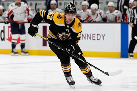 Apr 18, 2021; Boston, Massachusetts, USA; Boston Bruins center Sean Kuraly (52) during the third period against the Washington Capitals at TD Garden. Mandatory Credit: Winslow Townson-USA TODAY Sports