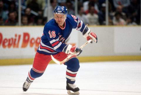 Marcel Dionne #16 of the New York Rangers skates(Photo by Focus on Sport/Getty Images)