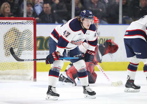 Owen Tippett #47 of the Saginaw Spirit. (Photo by Tom Szczerbowski/Getty Images)