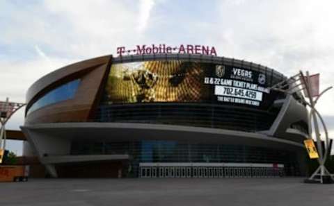 May 31, 2017; Las Vegas, NV, USA: General overall view of the T-Mobile Arena exterior on Las Vegas Blvd. on the Las Vegas strip. The facility will be the home of the NHL expansion franchise Vegas Golden Knights which will begin play during the 2017-18 season. Mandatory Credit: Kirby Lee-USA TODAY Sports