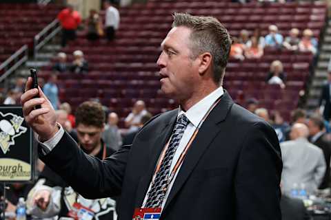 PHILADELPHIA, PA – JUNE 28: Patrick Roy, Head Coach of the Colorado Avalanche, speaks on the phone on Day Two of the 2014 NHL Draft at the Wells Fargo Center on June 28, 2014 in Philadelphia, Pennsylvania. (Photo by Bruce Bennett/Getty Images)