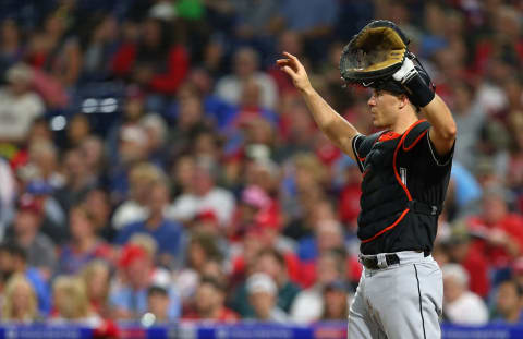 PHILADELPHIA, PA – SEPTEMBER 15: J.T. Realmuto #11 of the Miami Marlins against the Philadelphia Phillies during a game at Citizens Bank Park on September 15, 2018 in Philadelphia, Pennsylvania. (Photo by Rich Schultz/Getty Images)