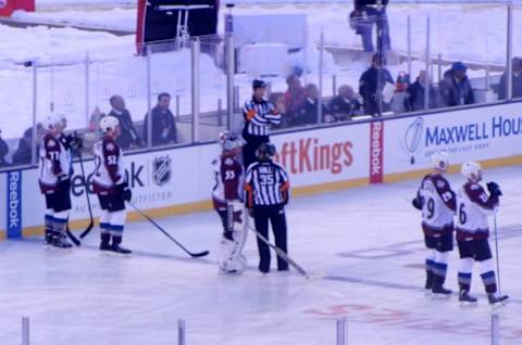 Patrick Roy talking with the referee. Photo credit: Nadia Archuleta