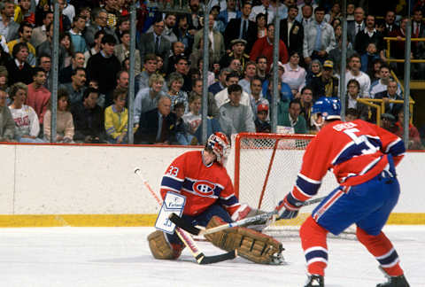 Patrick Roy #33 of the Montreal Canadiens (Photo by Focus on Sport/Getty Images)