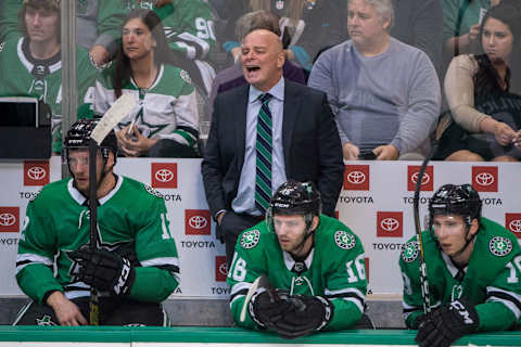 Oct 13, 2018; Dallas, TX, USA; coach Jim Montgomery. Mandatory Credit: Jerome Miron-USA TODAY Sports