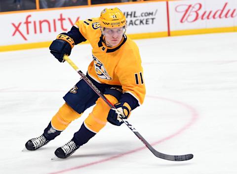 Nashville Predators right wing Eeli Tolvanen (11). Mandatory Credit: Christopher Hanewinckel-USA TODAY Sports