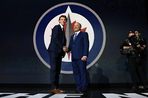 MONTREAL, QUEBEC - JULY 07: Brad Lambert is drafted by the Winnipeg Jets during Round One of the 2022 Upper Deck NHL Draft at Bell Centre on July 07, 2022 in Montreal, Quebec, Canada. (Photo by Bruce Bennett/Getty Images)