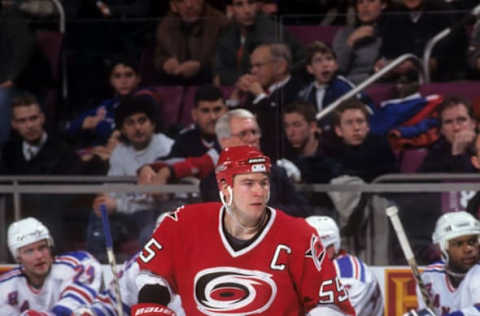 NEW YORK, NY – DECEMBER 23: Keith Primeau #55 of the Carolina Hurricanes skates on the ice during an NHL game against the New York Rangers on December 23, 1998 at the Madison Square Garden in New York, New York. (Photo by B Bennett/Getty Images)