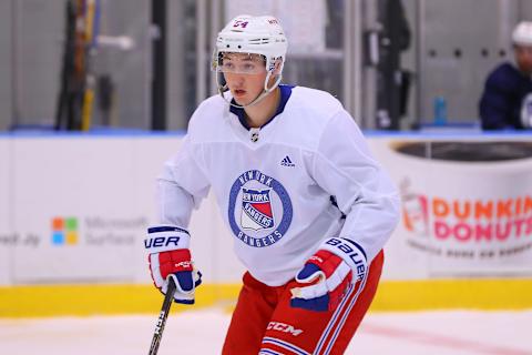 NEW YORK, NY – JUNE 29: New York Rangers Defenseman Simon Kjellberg (54) skates during New York Rangers Prospect Development Camp on June 29, 2018 at the MSG Training Center in New York, NY. (Photo by Rich Graessle/Icon Sportswire via Getty Images)