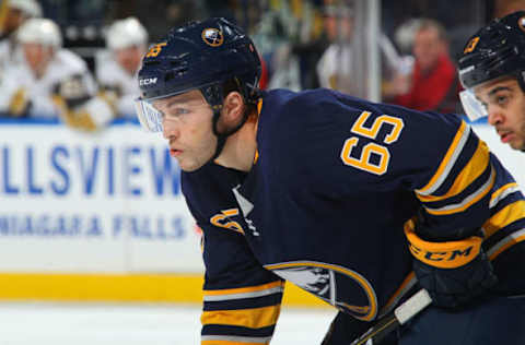 BUFFALO, NY – MARCH 10: Danny O’Regan #65 of the Buffalo Sabres skates during an NHL game against the Vegas Golden Knights on March 10, 2018 at KeyBank Center in Buffalo, New York. (Photo by Bill Wippert/NHLI via Getty Images)