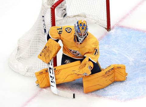 Juuse Saros #74 of the Nashville Predators (Photo by Jeff Vinnick/Getty Images)