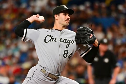 ST PETERSBURG, FLORIDA – JUNE 04: Dylan Cease #84 of the Chicago White Sox delivers a pitch to the Tampa Bay Rays in the second inning at Tropicana Field on June 04, 2022 in St Petersburg, Florida. (Photo by Julio Aguilar/Getty Images)