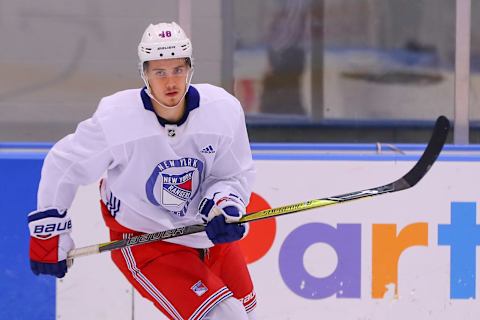 NEW YORK, NY – JUNE 29: New York Rangers Center Brett Howden (48) skates during New York Rangers Prospect Development Camp on June 29, 2018 at the MSG Training Center in New York, NY. (Photo by Rich Graessle/Icon Sportswire via Getty Images)