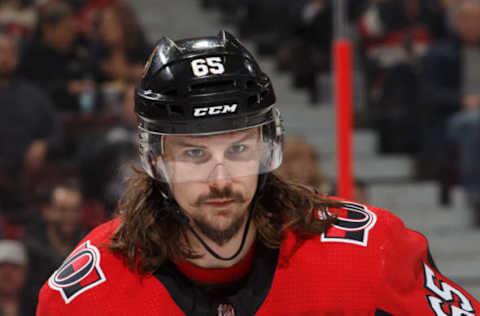 OTTAWA, ON – APRIL 2: Erik Karlsson #65 of the Ottawa Senators skates against the Winnipeg Jets at Canadian Tire Centre on April 2, 2018 in Ottawa, Ontario, Canada. (Photo by Andre Ringuette/NHLI via Getty Images)