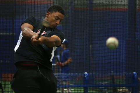 MISSISSAUGA, ON- JULY 26 – At 17, Mississauga’s Noah Naylor has worn out opposing pitchers (and a few pitching machines) on the road to what he hopes will be a career in the major leagues: There’s always room to improve. (Steve Russell/Toronto Star via Getty Images)