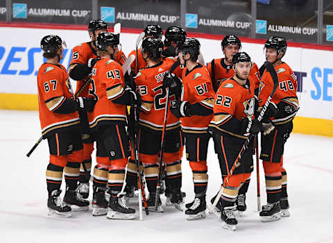 Members of the Anaheim Ducks celebrate Mandatory Credit: Ron Chenoy-USA TODAY Sports