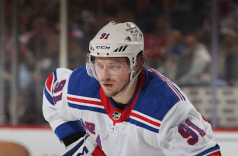 NEWARK, NEW JERSEY – MARCH 30: Vladimir Tarasenko #91 of the New York Rangers skates against the New Jersey Devils at the Prudential Center on March 30, 2023, in Newark, New Jersey. (Photo by Bruce Bennett/Getty Images)