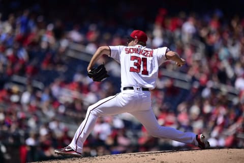 WASHINGTON, DC – APRIL 14: Starting pitcher Max Scherzer #31 of the Washington Nationals pitches against the Colorado Rockies in the fourth inning at Nationals Park on April 14, 2018, in Washington, DC. (Photo by Patrick McDermott/Getty Images)