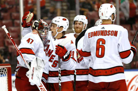 Ryan Dzingel, Carolina Hurricanes, James Reimer (Photo by Michael Reaves/Getty Images)