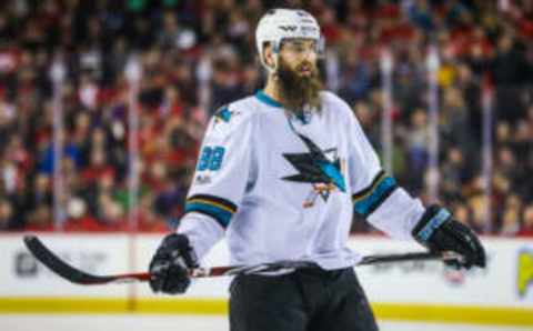 Jan 11, 2017; Calgary, Alberta, CAN; San Jose Sharks defenseman Brent Burns (88) (Sergei Belski-USA TODAY Sports)