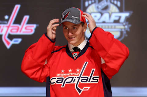 PITTSBURGH, PA – JUNE 22: Filip Forsberg, 11th overall pick by the Washington Capitals, poses on stage during Round One of the 2012 NHL Entry Draft at Consol Energy Center on June 22, 2012 in Pittsburgh, Pennsylvania. (Photo by Bruce Bennett/Getty Images)