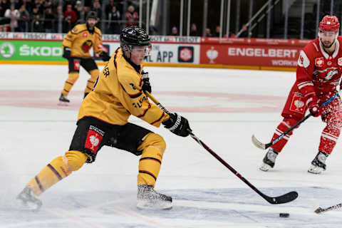 LAUSANNE, SWITZERLAND – DECEMBER 03: #8 Noel Gunler of Lulea HF in action during the Champions Hockey League match between Lausanne HC and Lulea HF at Vaudoise Arena on December 3, 2019, in Lausanne, Switzerland. (Photo by RvS.Media/Basile Barbey/Getty Images)