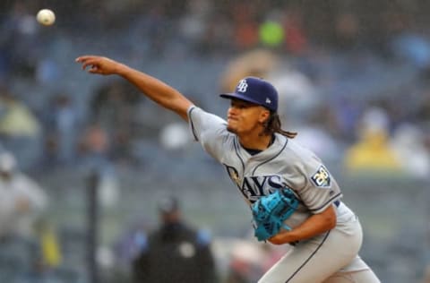 NEW YORK, NY – APRIL 3: Chris Archer #22 of the Tampa Bay Rays pitches during the game against the New York Yankees on Tuesday, April 3, 2018 in the Bronx borough of New York City. (Photo by Alex Trautwig/MLB Photos via Getty Images)