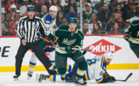 Minnesota Wild forward Erik Haula (56) skates in the Minnesota home (Brad Rempel-USA TODAY Sports)