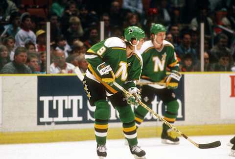 Mike Modano #9 of the Minnesota North Stars (Photo by Focus on Sport/Getty Images)