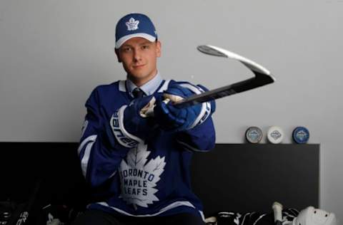 VANCOUVER, BRITISH COLUMBIA – JUNE 22: Mikko Kokkonen reacts after being selected 84th overall by the Toronto Maple Leafs during the 2019 NHL Draft at Rogers Arena on June 22, 2019 in Vancouver, Canada. (Photo by Kevin Light/Getty Images)