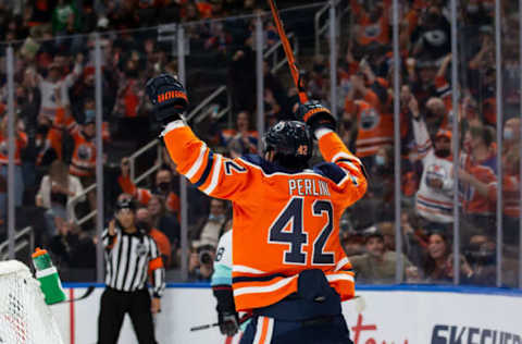 Brendan Perlini #42, Edmonton Oilers (Photo by Codie McLachlan/Getty Images)