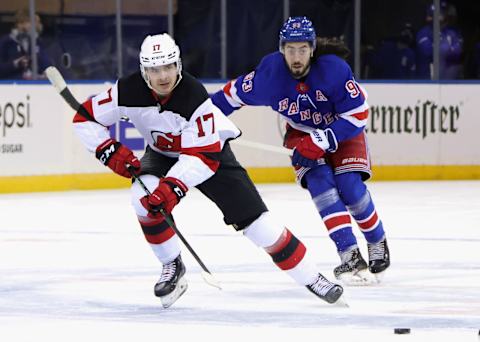 Yegor Sharangovich #17 of the New Jersey Devils (Photo by Bruce Bennett/Getty Images)