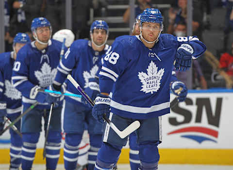 TORONTO, ON – OCTOBER 13: William Nylander #88 of the Toronto Maple Leafs  . (Photo by Claus Andersen/Getty Images)