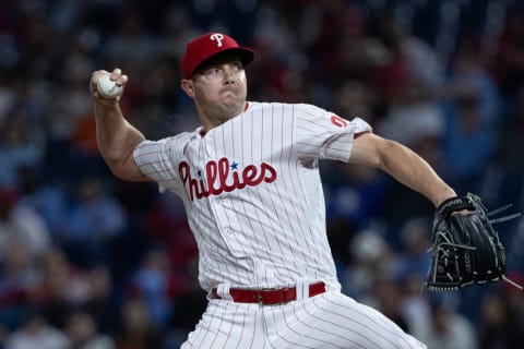 Apr 24, 2022; Philadelphia, Pennsylvania, USA; Philadelphia Phillies relief pitcher Corey Knebel (23) throws a pitch during the ninth inning against the Milwaukee Brewers at Citizens Bank Park. Mandatory Credit: Bill Streicher-USA TODAY Sports