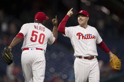 Neris and Hoskins celebrate a victory, and this scene may be common in 2019. Photo by Mitchell Leff/Getty Images.