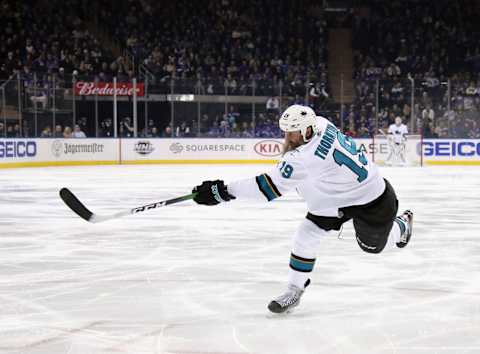 Joe Thornton #19 of the San Jose Sharks. (Photo by Bruce Bennett/Getty Images)