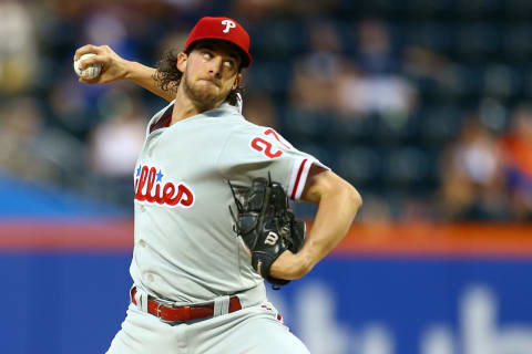 NEW YORK, NY – JULY 09: Aaron Nola #27 of the Philadelphia Phillies pitches in the first inning against the New York Mets during game two of a doubleheader at Citi Field on July 9, 2018 in the Flushing neighborhood of the Queens borough of New York City. (Photo by Mike Stobe/Getty Images)