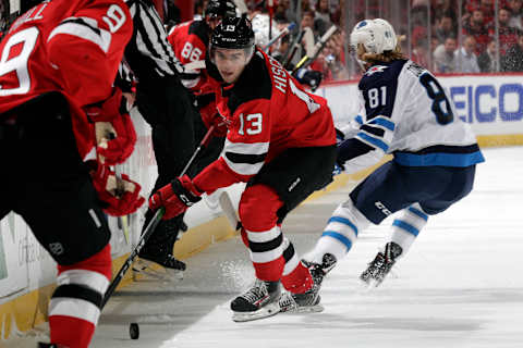 Nico Hischier #13 of the New Jersey Devils (Photo by Adam Hunger/Getty Images)