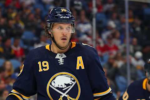 BUFFALO, NY – OCTOBER 9: Jake McCabe #19 of the Buffalo Sabres skates during an NHL game against the Montreal Canadiens on October 9, 2019 at KeyBank Center in Buffalo, New York. (Photo by Stephanie Wippert/NHLI via Getty Images)