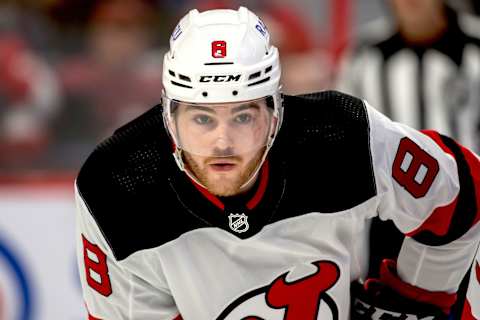 New Jersey Devils defenseman Reilly Walsh (8): Marc DesRosiers-USA TODAY Sports