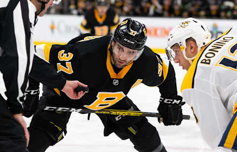 Patrice Bergeron #37 of the Boston Bruins. (Photo by Rich Gagnon/Getty Images)