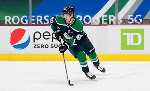 Feb 21, 2021; Vancouver, British Columbia, CAN; Vancouver Canucks forward Elias Pettersson (40) skates against the Winnipeg Jets in the third period at Rogers Arena. Mandatory Credit: Bob Frid-USA TODAY Sports