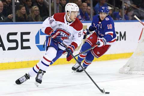 Apr 27, 2022; New York, New York, USA; Montreal Canadiens defenseman Jordan Harris. Mandatory Credit: Brad Penner-USA TODAY Sports