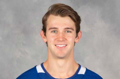 TORONTO, CANADA – SEPTEMBER 12: Joseph Woll of the Toronto Maple Leafs poses for his official headshot for the 2019-2020 season on September 12, 2019 at Ford Performance Centre in Toronto, Ontario, Canada. (Photo by Mark Blinch/NHLI via Getty Images)