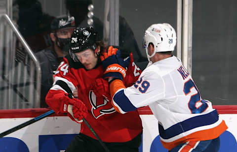 Ty Smith #24 of the New Jersey Devils. (Photo by Bruce Bennett/Getty Images)